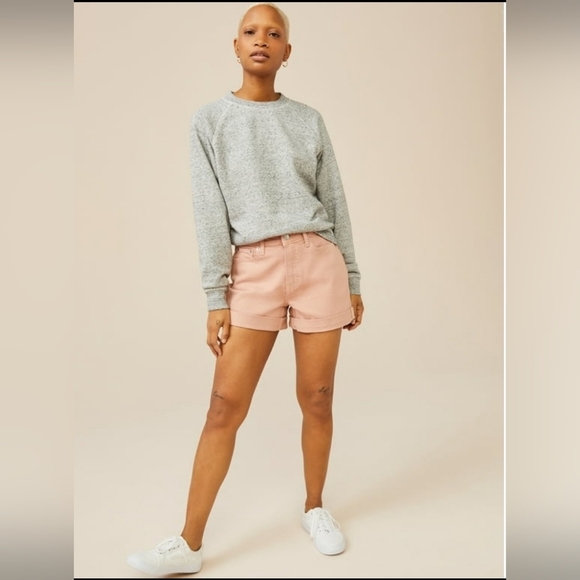 Free Assembly Blush Pink Rolled Cuff Jean Shorts Size 8 - Picture 1 of 16